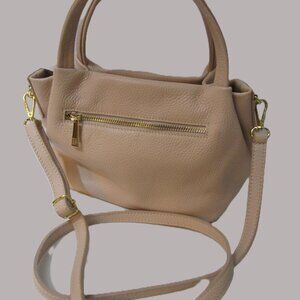 Blush Pink Italian Pebbled Leather Crossbody Shoulder Tote Bag Two Handl